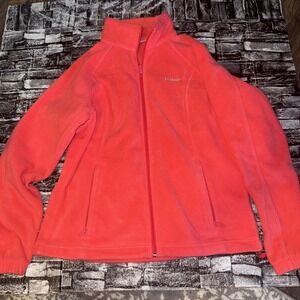 Columbia Fleece Jacket Womens Pink Full Zip Pockets Mock Neck Casual Sz L